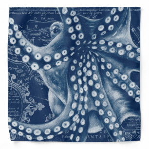 Blue Octopus Vintage Map Chic Bandana