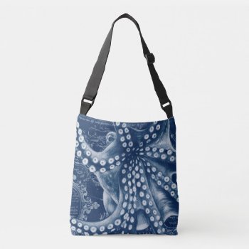 Blue Octopus Vintage Map Chic Crossbody Bag by EveyArtStore at Zazzle
