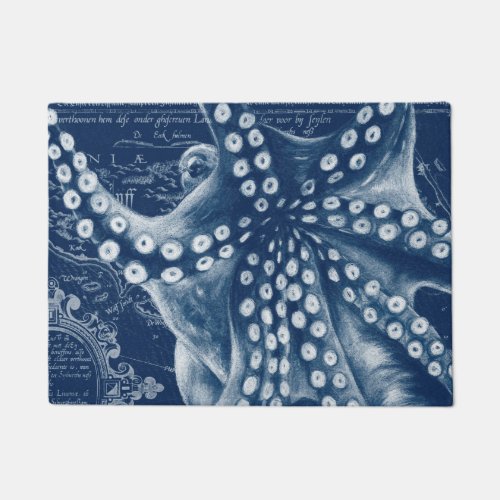 Blue Octopus Vintage Map Chic Doormat