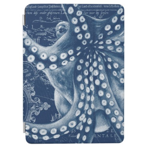 Blue Octopus Vintage Map Chic iPad Air Cover