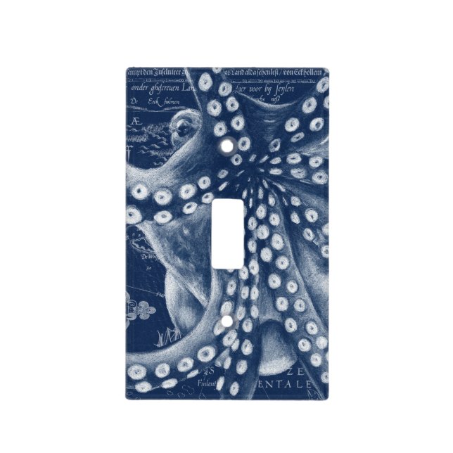 Blue Octopus Vintage Map Chic Light Switch Cover (Front)