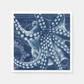 Blue Octopus Vintage Map Chic Napkins by EveyArtStore at Zazzle