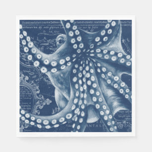 Blue Octopus Vintage Map Chic Napkins