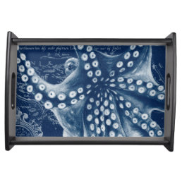 Blue Octopus Vintage Map Chic Serving Tray