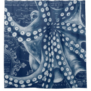 Blue Octopus Vintage Map Chic Shower Curtain