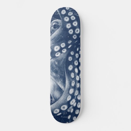 Blue Octopus Vintage Map Chic Skateboard