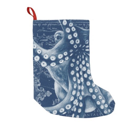 Blue Octopus Vintage Map Chic Small Christmas Stocking