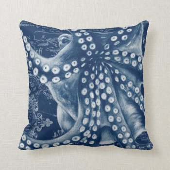 Blue Octopus Vintage Map Chic Throw Pillow by EveyArtStore at Zazzle
