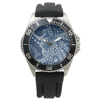 Blue Octopus Vintage Map Chic Watch by EveyArtStore at Zazzle
