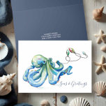 Blue Octopus Watercolor Beach Christmas Cards<br><div class="desc">Send waves of cheer this holiday season with these cute xmas cards that blend festive fun and coastal charm. Featuring an original watercolor design, the card showcases a playful blue octopus wrapped in colorful holiday lights, paired with the cheerful phrase “Seas and Greetings” in modern brush script. It’s a fun...</div>