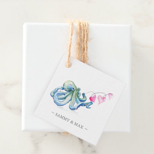 Blue Octopus Watercolor Valentines Day Favor Tags