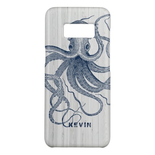 Blue Octopus White Faux Wood Planks Case_Mate Samsung Galaxy S8 Case