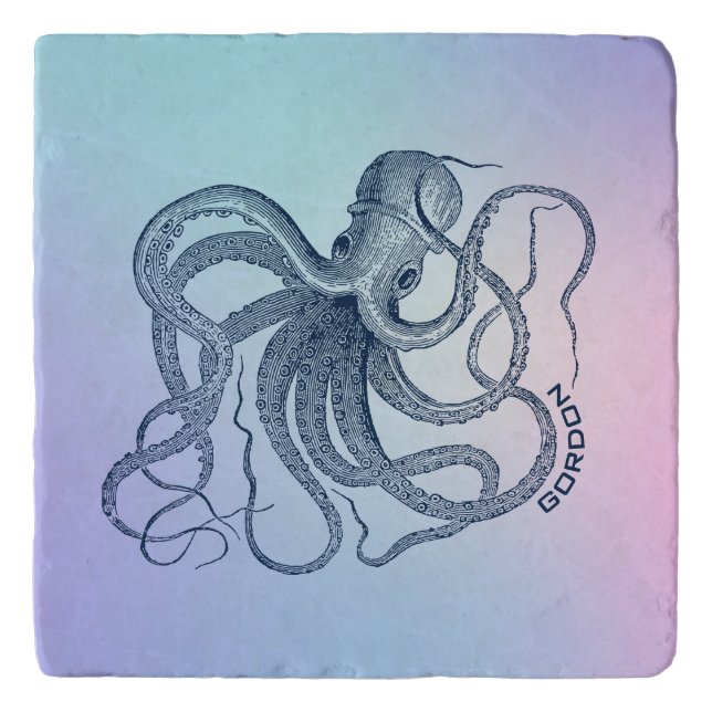 Blue octopus with pink and blue ombre trivet (Front)