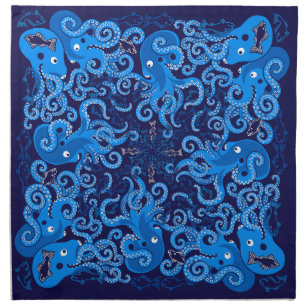 Blue Octpous Cloth Napkins