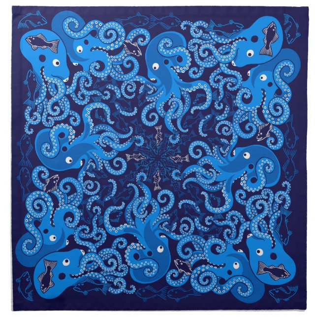 Blue Octpous Cloth Napkins (Front)