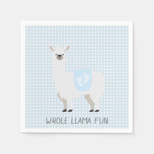 Blue  Off_White Gender Neutral Llama Baby Shower Napkins