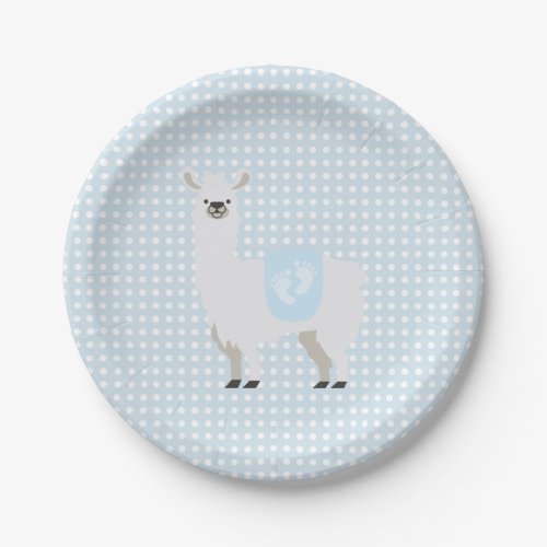 Blue  Off_White Gender Neutral Llama Baby Shower Paper Plates