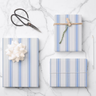 Blue & Off-White Stripes Wrapping Paper Sheets