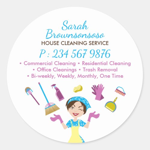 Blue Office Janitorial Maid House Cleaner Classic Round Sticker