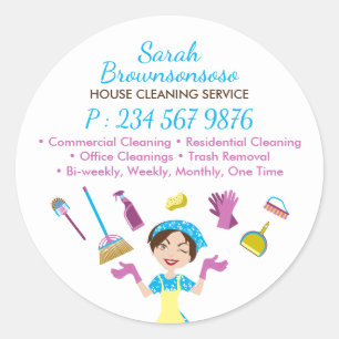 Blue Office Janitorial Maid House Cleaner Classic Round Sticker