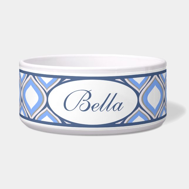 Blue Ogee Personalized Ceramic Dog Bowl (Front)
