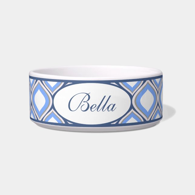 Blue Ogee Personalized Small Ceramic Dog Bowl (Front)