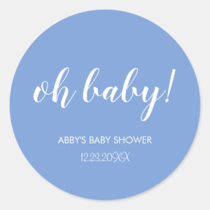 Blue Oh Baby Baby Shower Classic Round Sticker