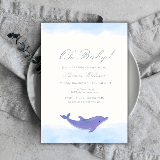 Blue Oh Baby Beach Ocean Dolphin Baby Shower Invitation (Blue Oh Baby Beach Ocean Dolphin Baby Shower Invitation)