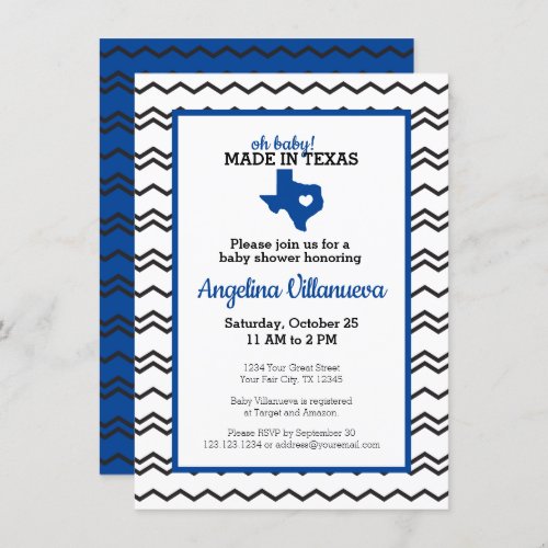 Blue Oh Baby Chevron Made in Texas Shower Invitation