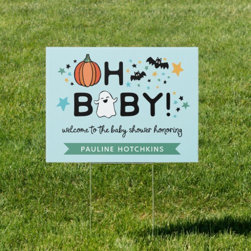 Blue Oh Baby Halloween Baby Shower Welcome Sign