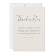 Blue Oh Baby Heart Calligraphy Simple Baby Shower Thank You Card