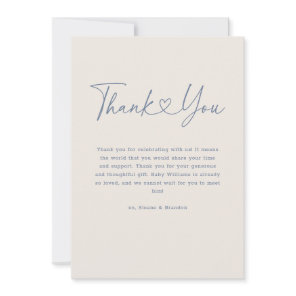 Blue Oh Baby Heart Calligraphy Simple Baby Shower Thank You Card
