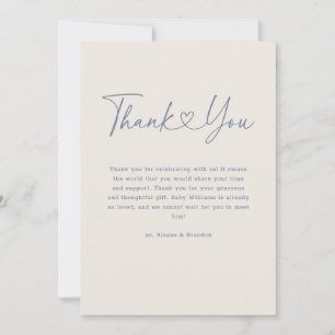 Blue Oh Baby Heart Calligraphy Simple Baby Shower Thank You Card