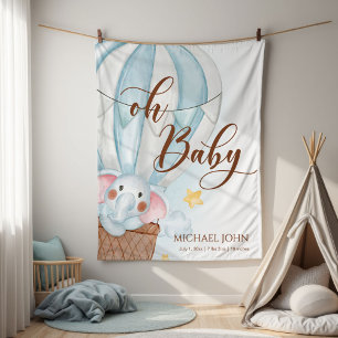 Blue Oh Baby Script Elephant Hot Air Balloon Baby Blanket