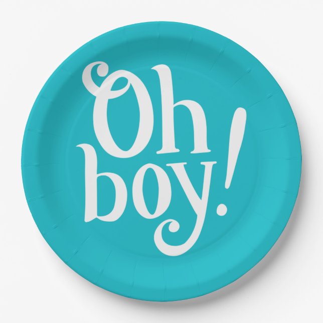 Blue Oh Boy! baby shower Paper Plates (Front)