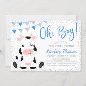 Blue Oh Boy Cow Baby Shower Invitation (Front)
