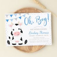 Blue Oh Boy Cow Baby Shower Invitation