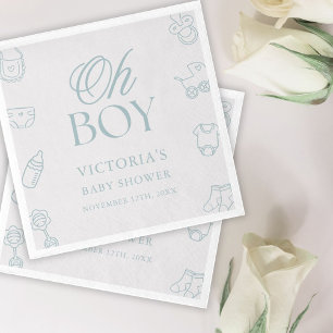 Blue Oh Boy Elegant Hand Drawn Baby Shower Napkins