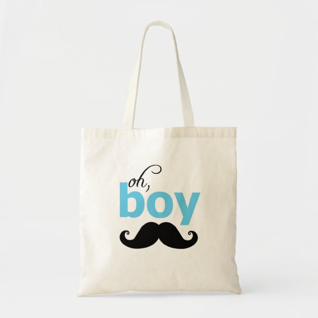 Blue Oh Boy Mustache Tote Bag (Front)