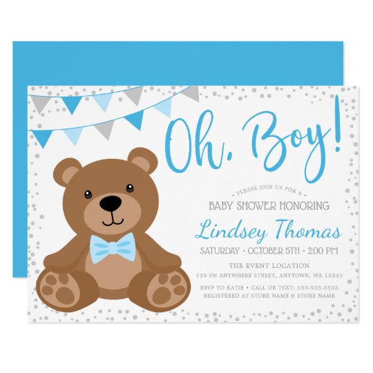 Blue Oh Boy Teddy Bear Baby Shower Invitation | Zazzle.com