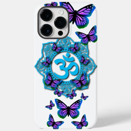 Blue ohm mandala design with purple butterflies  Case_Mate iPhone 14 pro max case