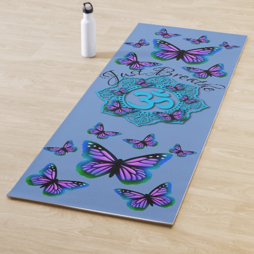 Blue ohm mandala design with purple butterflies yo yoga mat