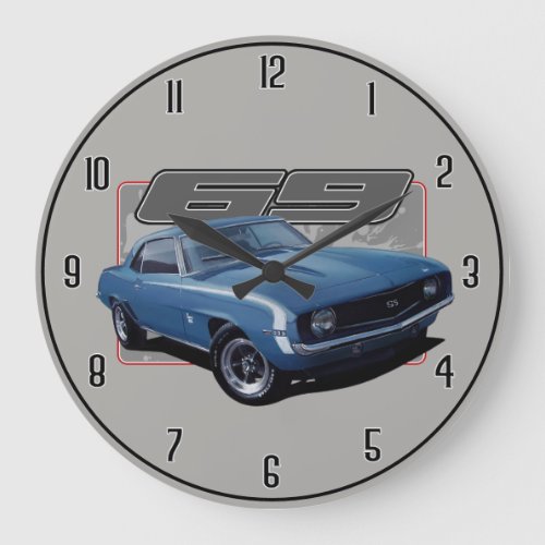 Blue Old Camaro Splash Large Clock