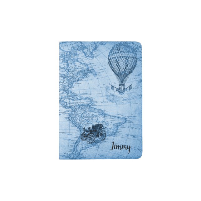 Blue Old Map Passport Holder (Front)