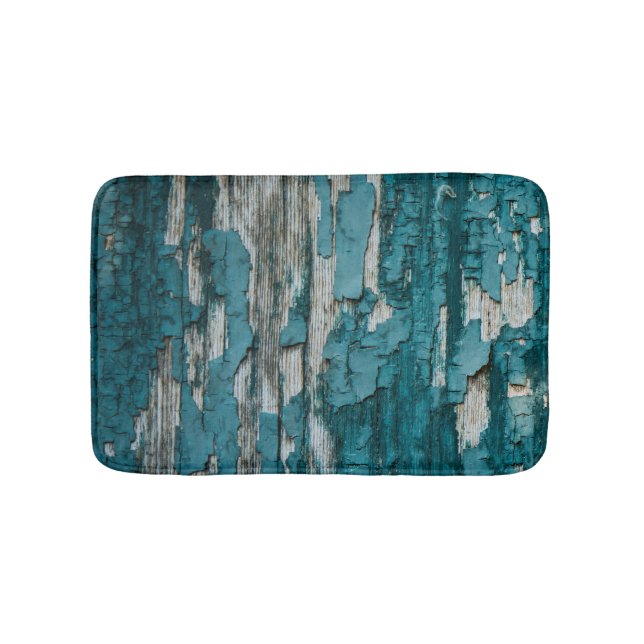 Blue Old Peeling Paint Wood Wall Texture Bathroom Mat (Front)