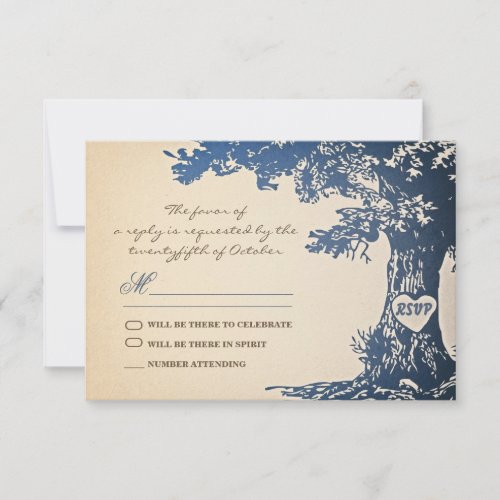 blue old tree vintage wedding rsvp design