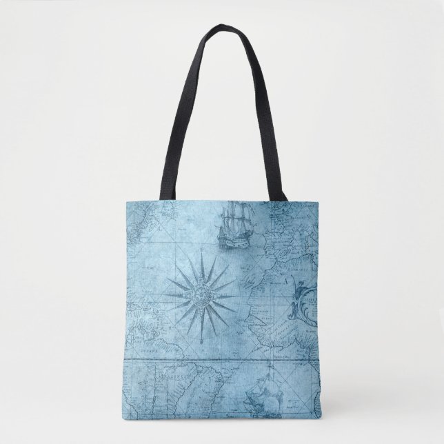 Blue old world map  tote bag (Front)
