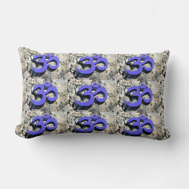 Blue Om symbol on granite Lumbar Pillow (Front)