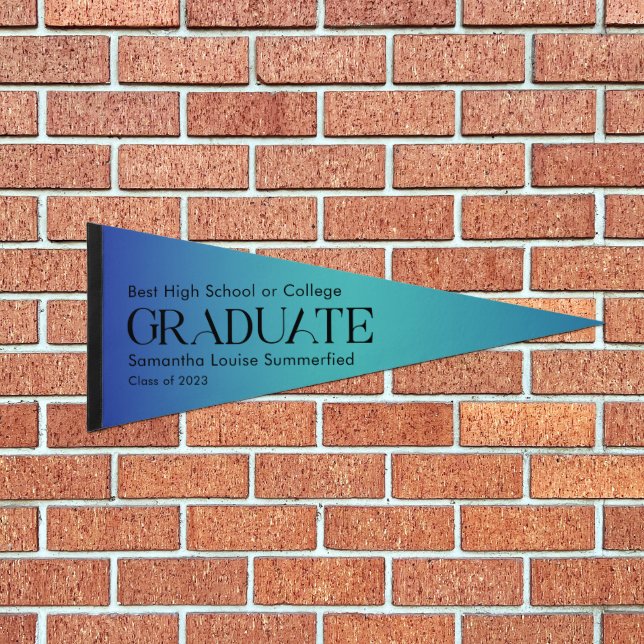 Blue Ombre 2025 Graduate Simple Pennant Flag (Front)