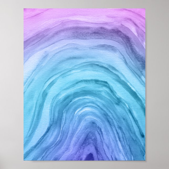 Blue Ombre Abstract Agate II Watercolor Art Poster (Front)